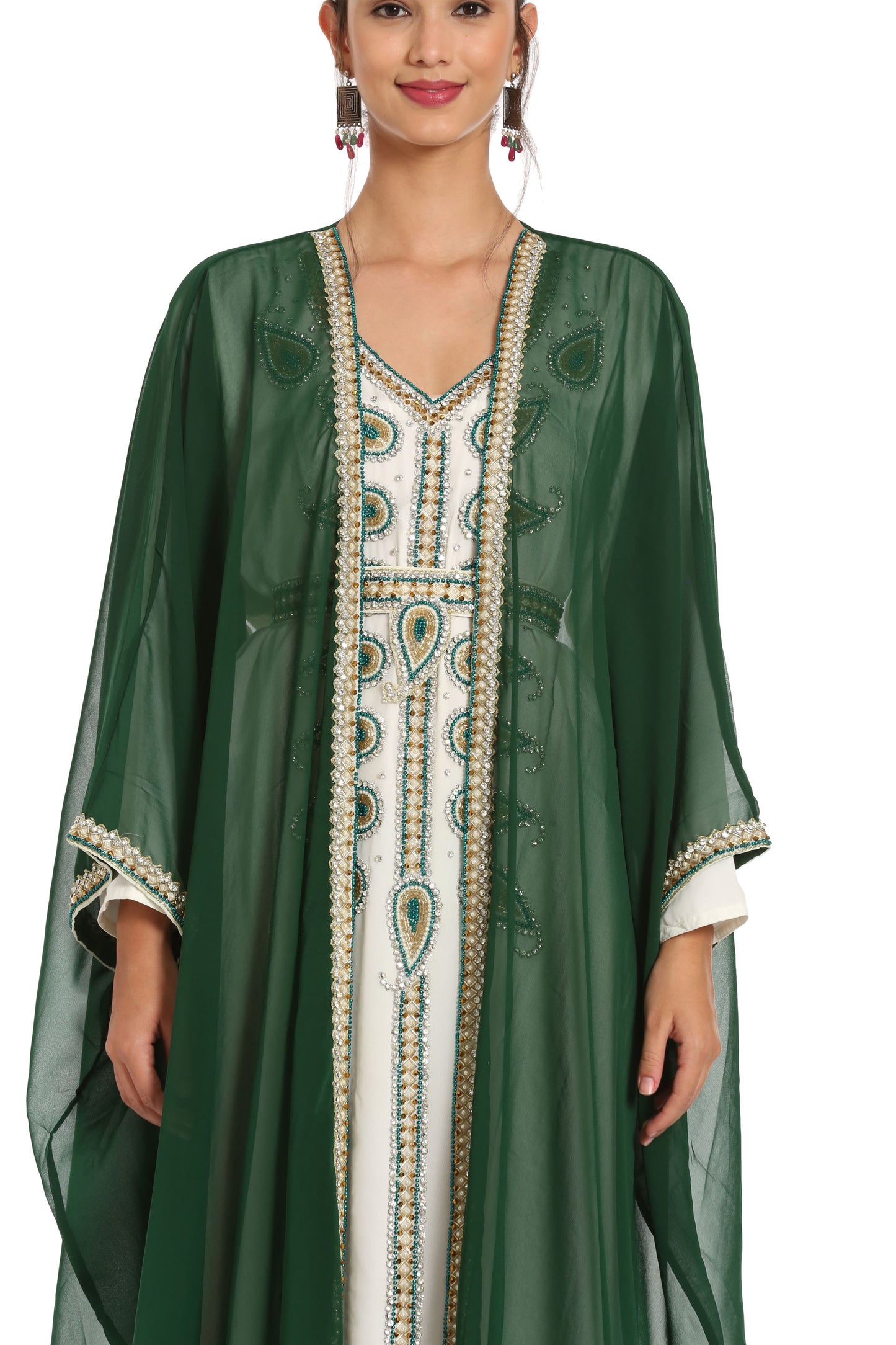 Dubai Farasha Tea Party Jellebiya in Green by Maxim Creation Dubai Farasha Tea Party Jellebiya in Green by Maxim Creation