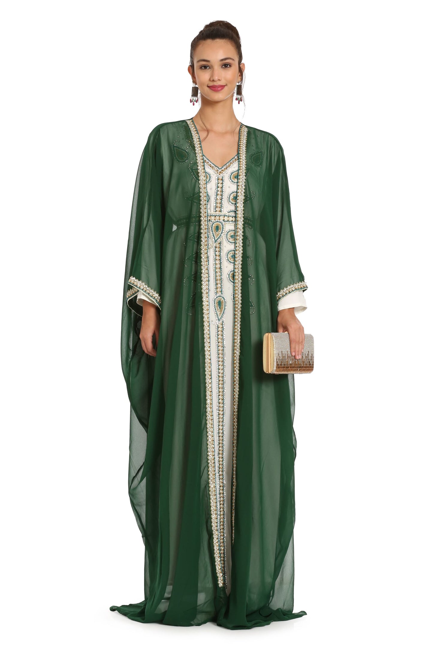 Dubai Farasha Tea Party Jellebiya in Green by Maxim Creation Dubai Farasha Tea Party Jellebiya in Green by Maxim Creation