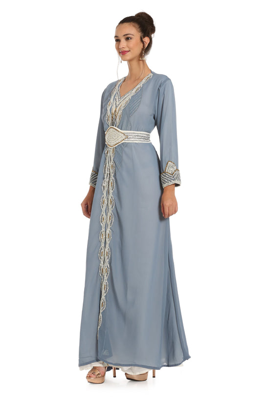 Load image into Gallery viewer, Grey Kaftan with Hand Embroidery 3pcs Maxi dress - Maxim Creation
