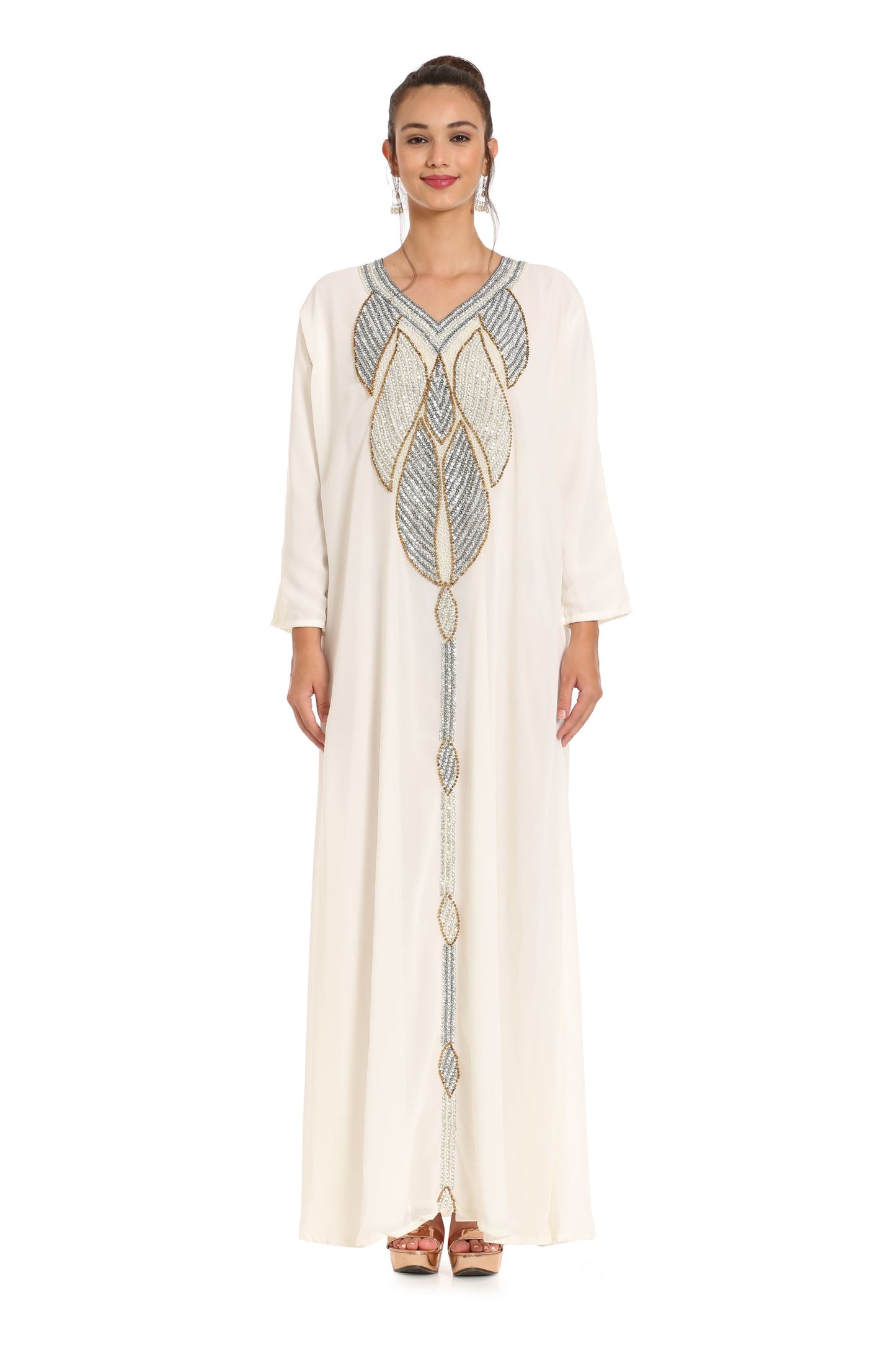 Charger l&amp;#39;image dans la galerie, Grey Kaftan with Hand Embroidery 3pcs Maxi dress - Maxim Creation
