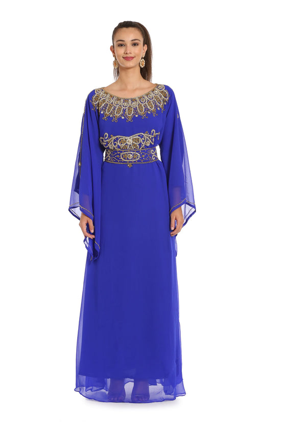 Load image into Gallery viewer, Royal Blue Maxi Gown Embroidered Arabian Kaftan Dress - Maxim Creation
