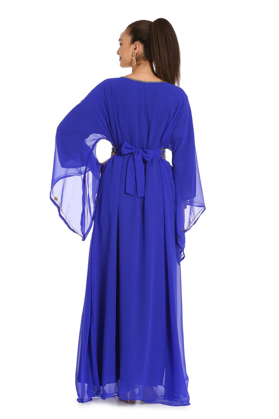 Load image into Gallery viewer, Royal Blue Maxi Gown Embroidered Arabian Kaftan Dress - Maxim Creation
