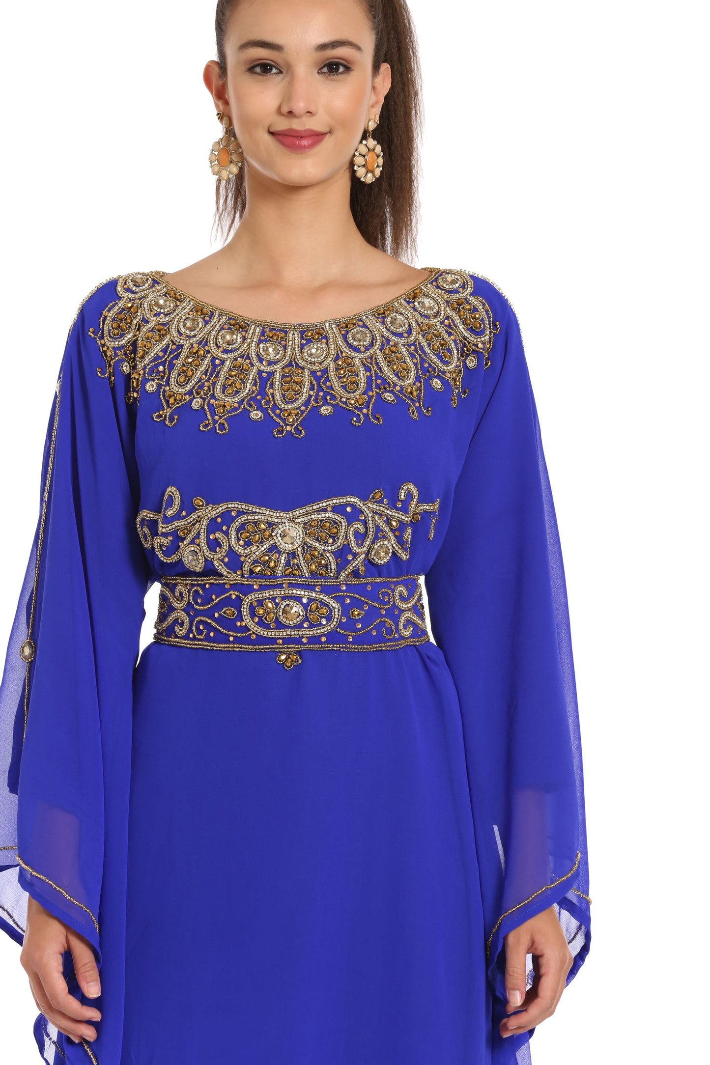 Royal Blue Maxi Gown Embroidered Arabian Kaftan Dress Maxim Creation Royal Blue Maxi Gown Embroidered Arabian Kaftan Dress Maxim Creation