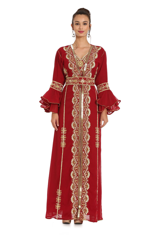 Designer Takchita Kaftan Handicraft Dress with Long Bell Sleeve - Maxim Creation