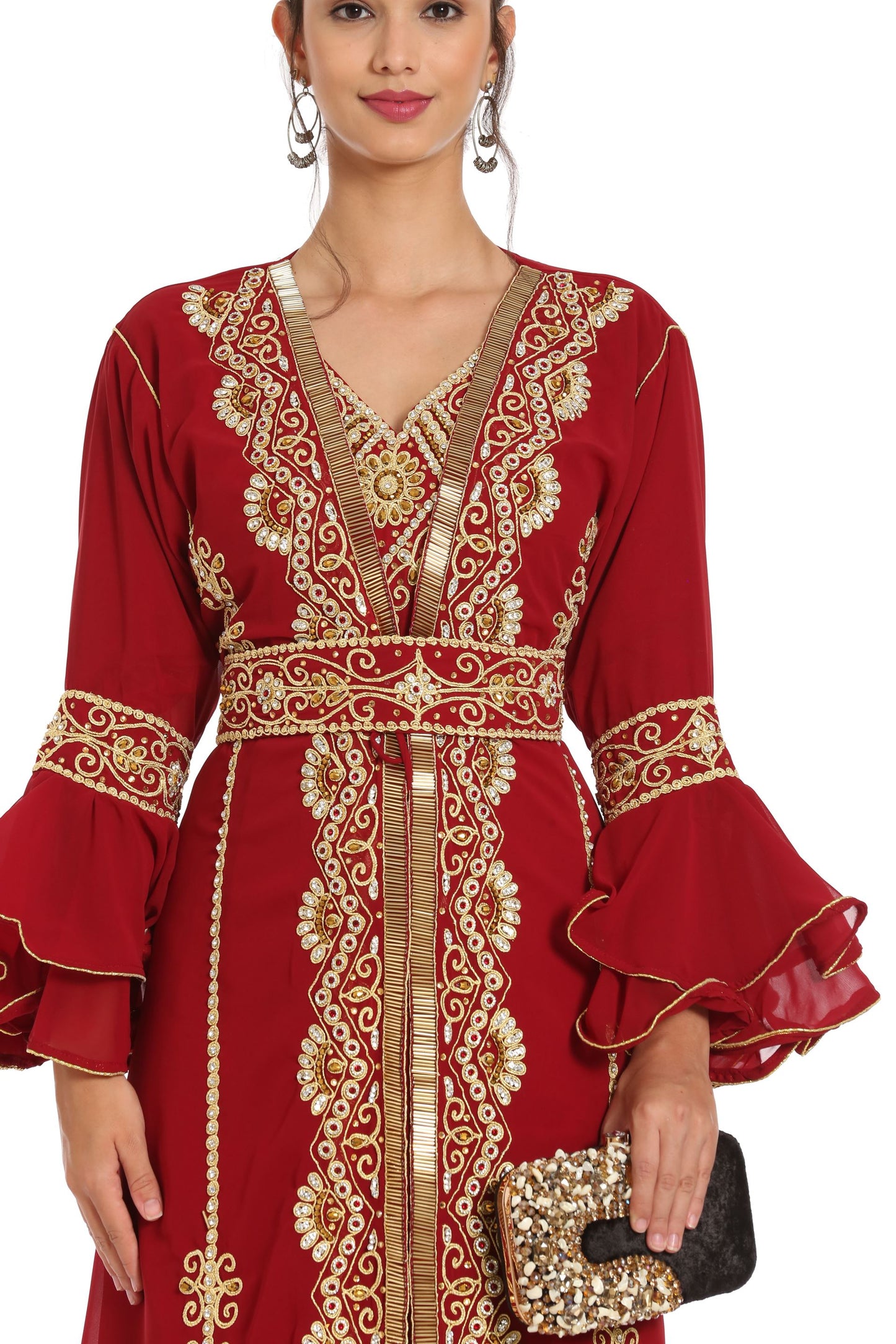 Designer Takchita Kaftan Handicraft Dress with Long Bell Sleeve - Maxim Creation