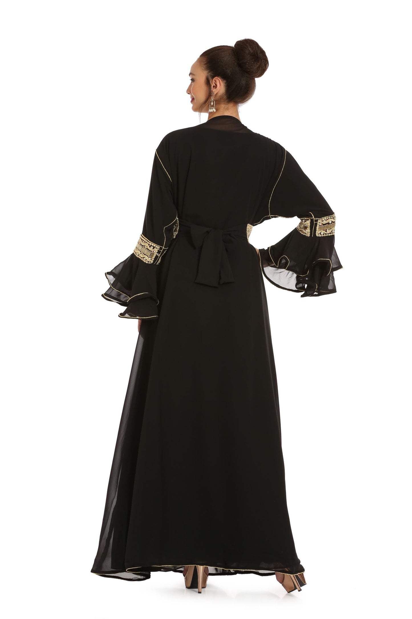 Black Abaya Kaftan Henna Party Dress with Long Bell Sleeve Black Abaya Kaftan Henna Party Dress with Long Bell Sleeve