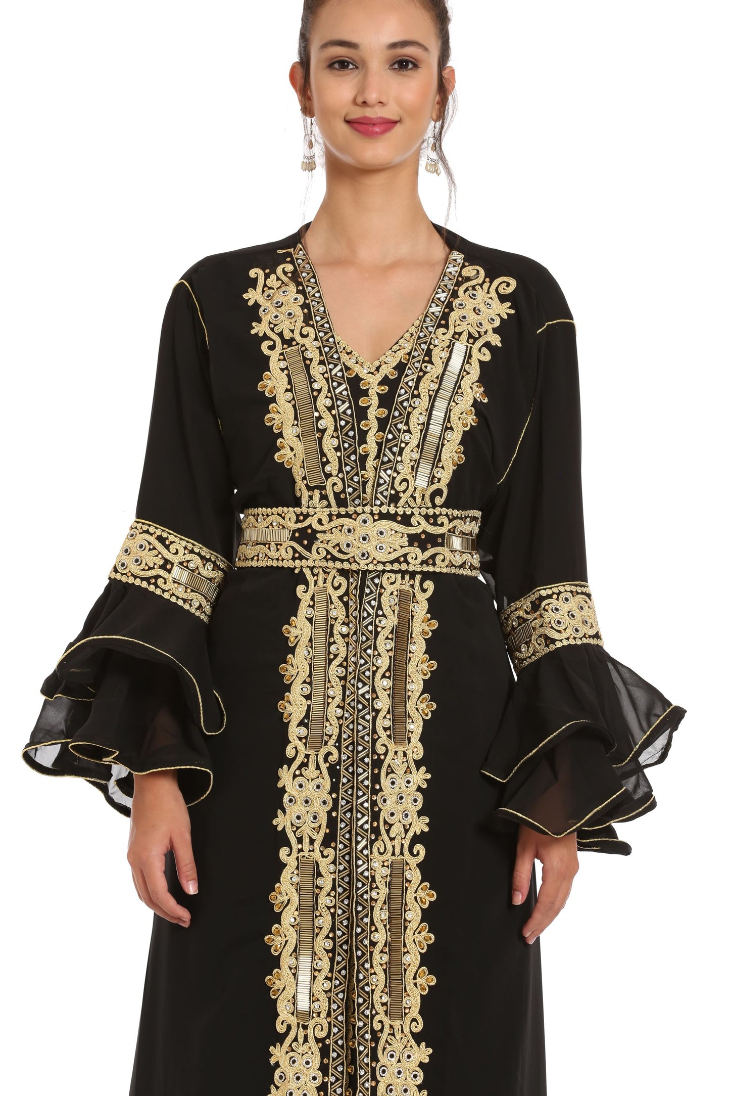Black Abaya Kaftan Henna Party Dress with Long Bell Sleeve Maxim Creation Black Abaya Kaftan Henna Party Dress with Long Bell Sleeve Maxim Creation