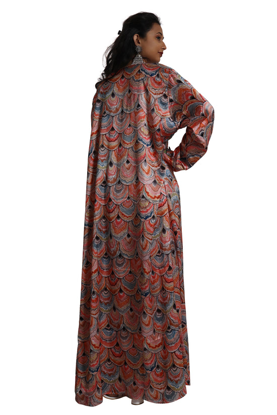 Dubai Farasha Peacock Print Tea Party Gown By Maxim Creation - Maxim Creation