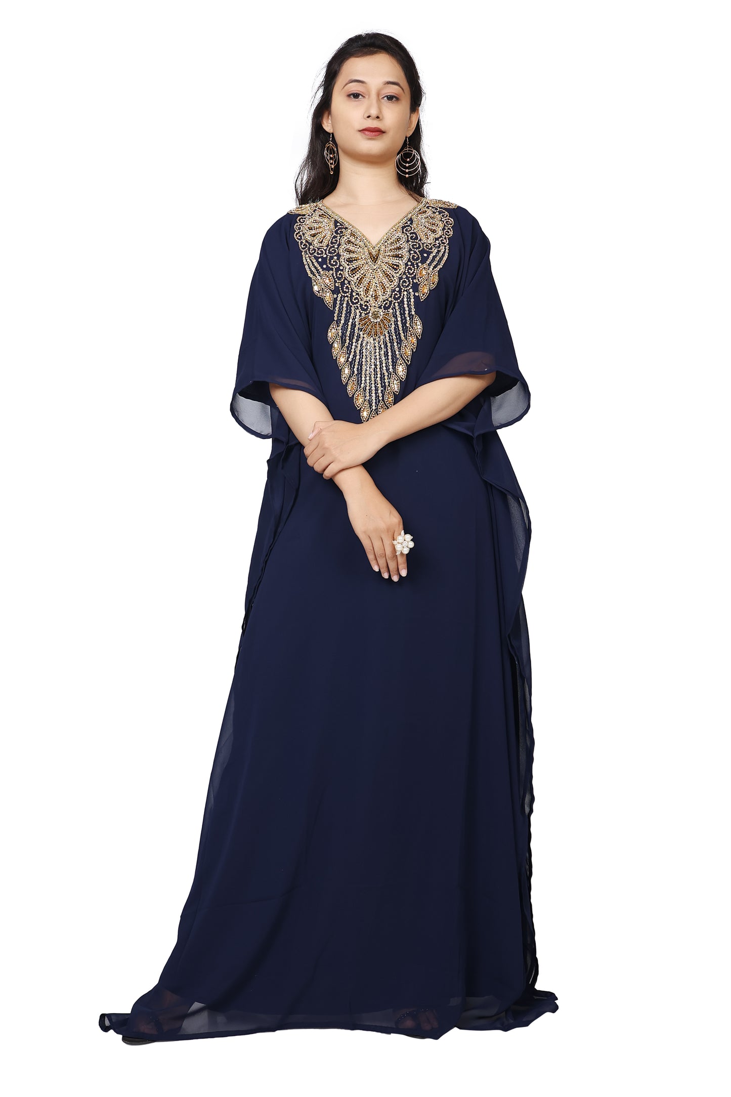Load image into Gallery viewer, Embroidery Kaftan Handicraft Caftan In Navy Blue by Maxim Creation - Maxim Creation
