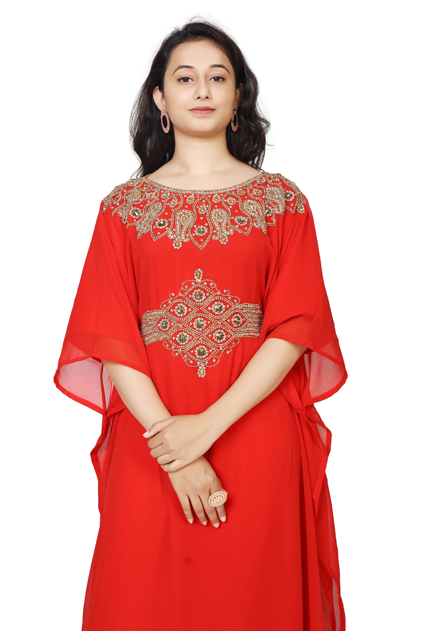 Arabian Farasha Red Kaftan Long Maxi Party Gown - Maxim Creation
