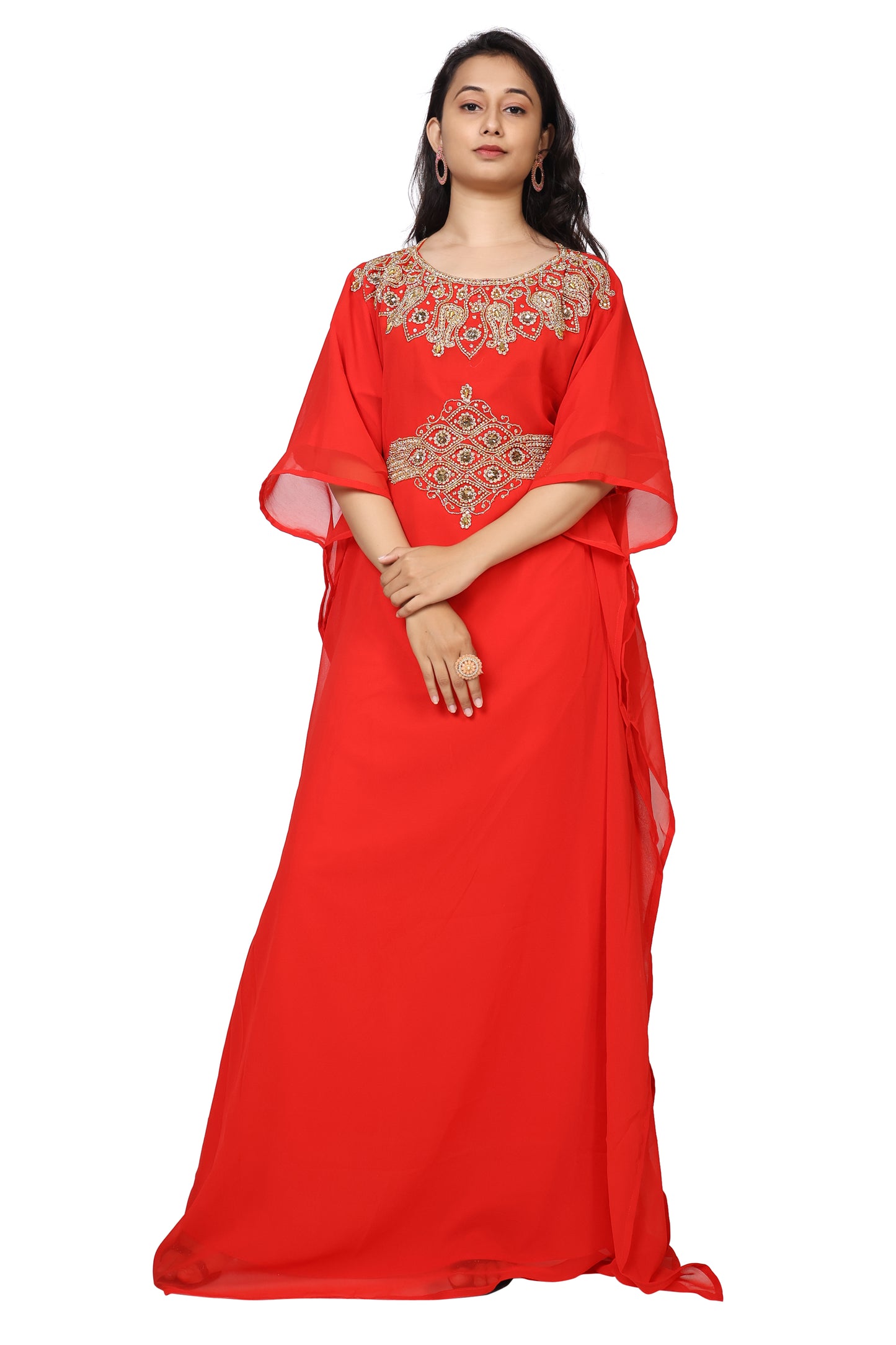 Arabian Farasha Red Kaftan Long Maxi Party Gown - Maxim Creation