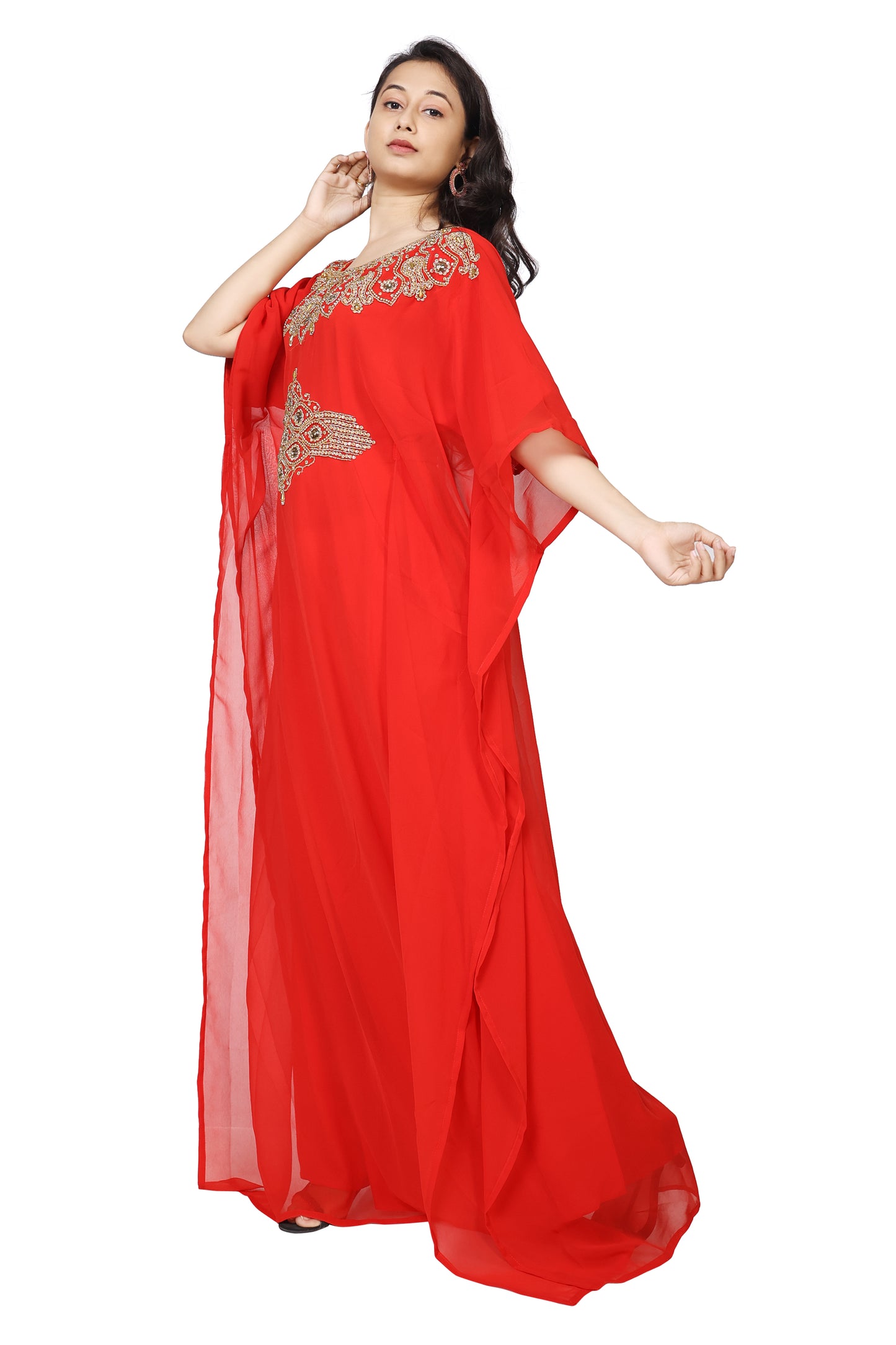 Charger l&amp;#39;image dans la galerie, Arabian Farasha Red Kaftan Long Maxi Party Gown - Maxim Creation
