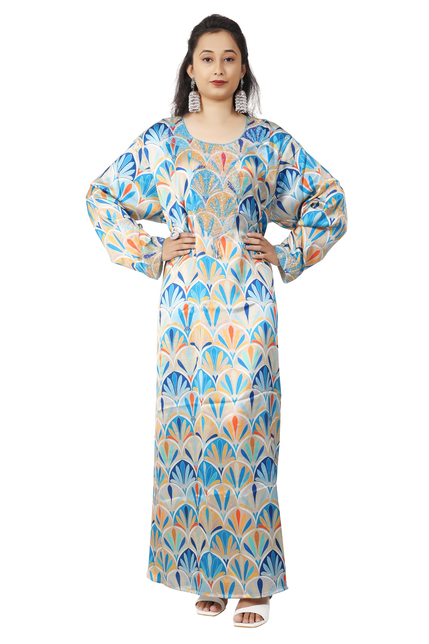 Charger l&amp;#39;image dans la galerie, Dubai Farasha Kaftan Satin Flower Print Evening Tea Party Gown - Maxim Creation
