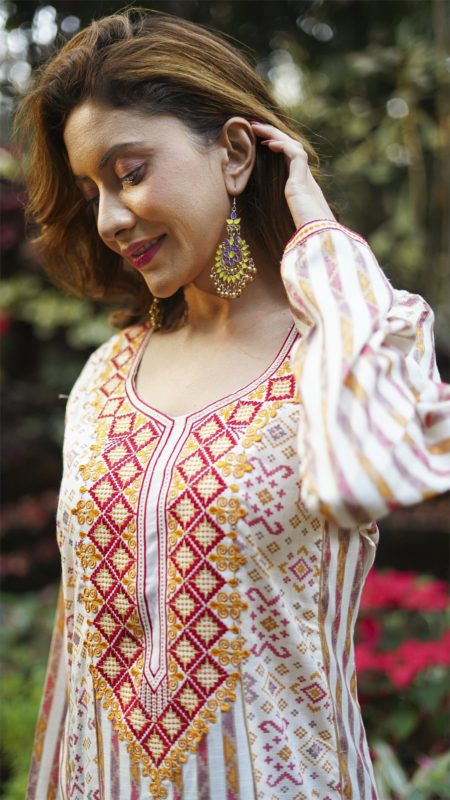 Designer Kaftan Maxi Gown Thread Embroidery Colorful Jalabiya