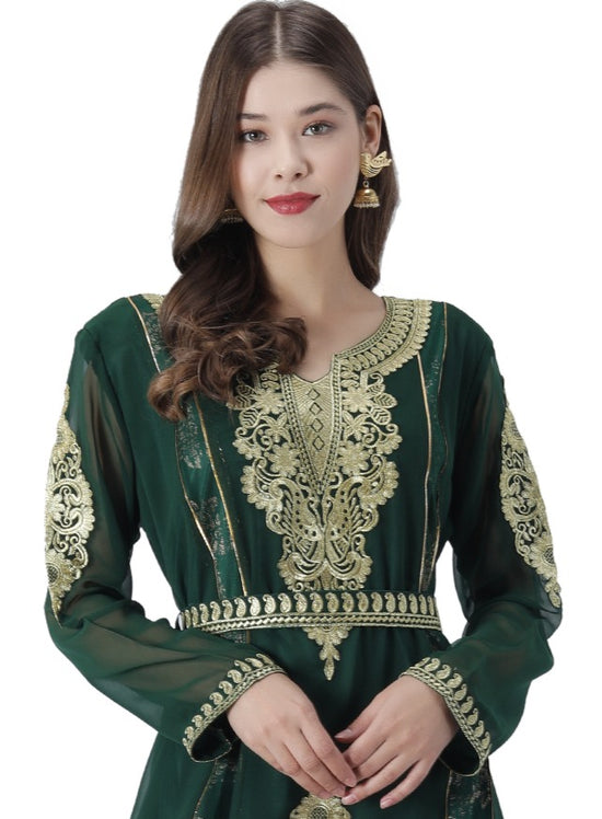 Traditional Caftan With Paisely Embroidered Belt - Maxim Creation