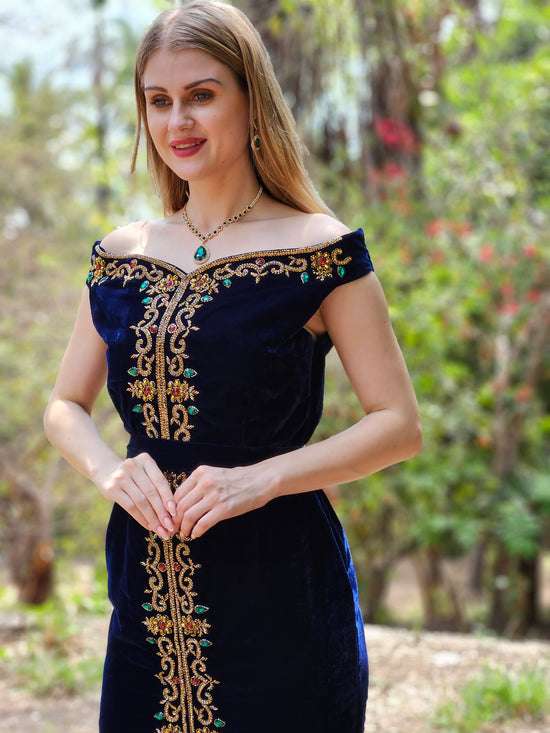 Arabian Gown In Velvet Embroidered Maxi Dress