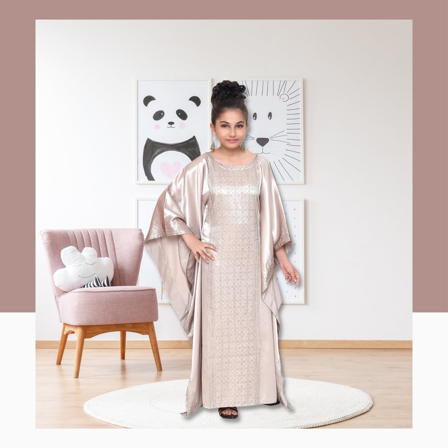 Arabian Beige Color Satin Dress Maxim Creation Arabian Beige Color Satin Dress Maxim Creation