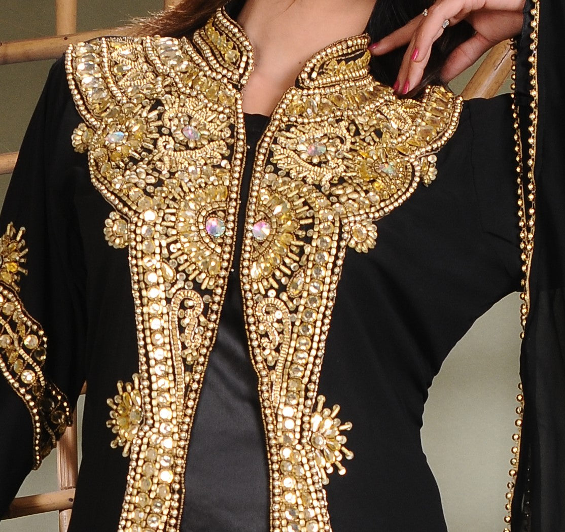 Load image into Gallery viewer, Caftan Dress With Golden Beads - Maxim Creation
