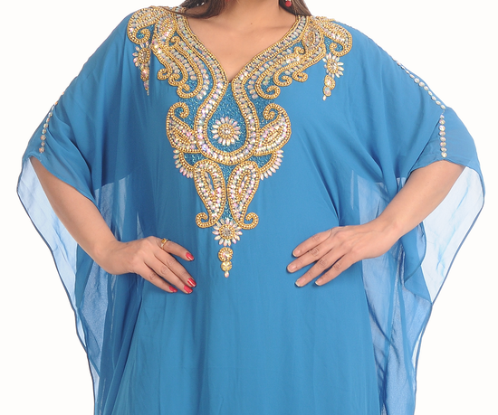 Embroidered Farasha in Light Blue Color Maxi Dress - Maxim Creation