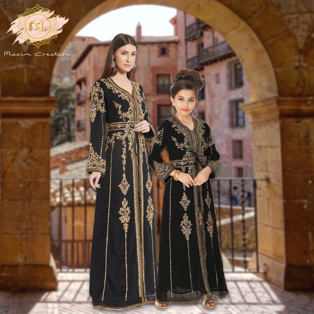 Black Georgette Embroidered Gown Dress with Dupatta - GW0551