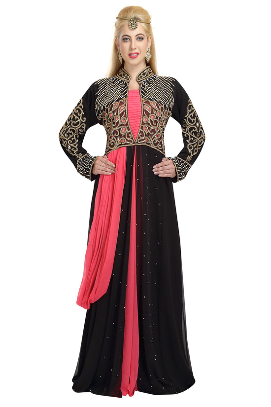 Charger l&amp;#39;image dans la galerie, Designer Kaftan Gown in Black And Pink Bridesmaid Dress - Maxim Creation
