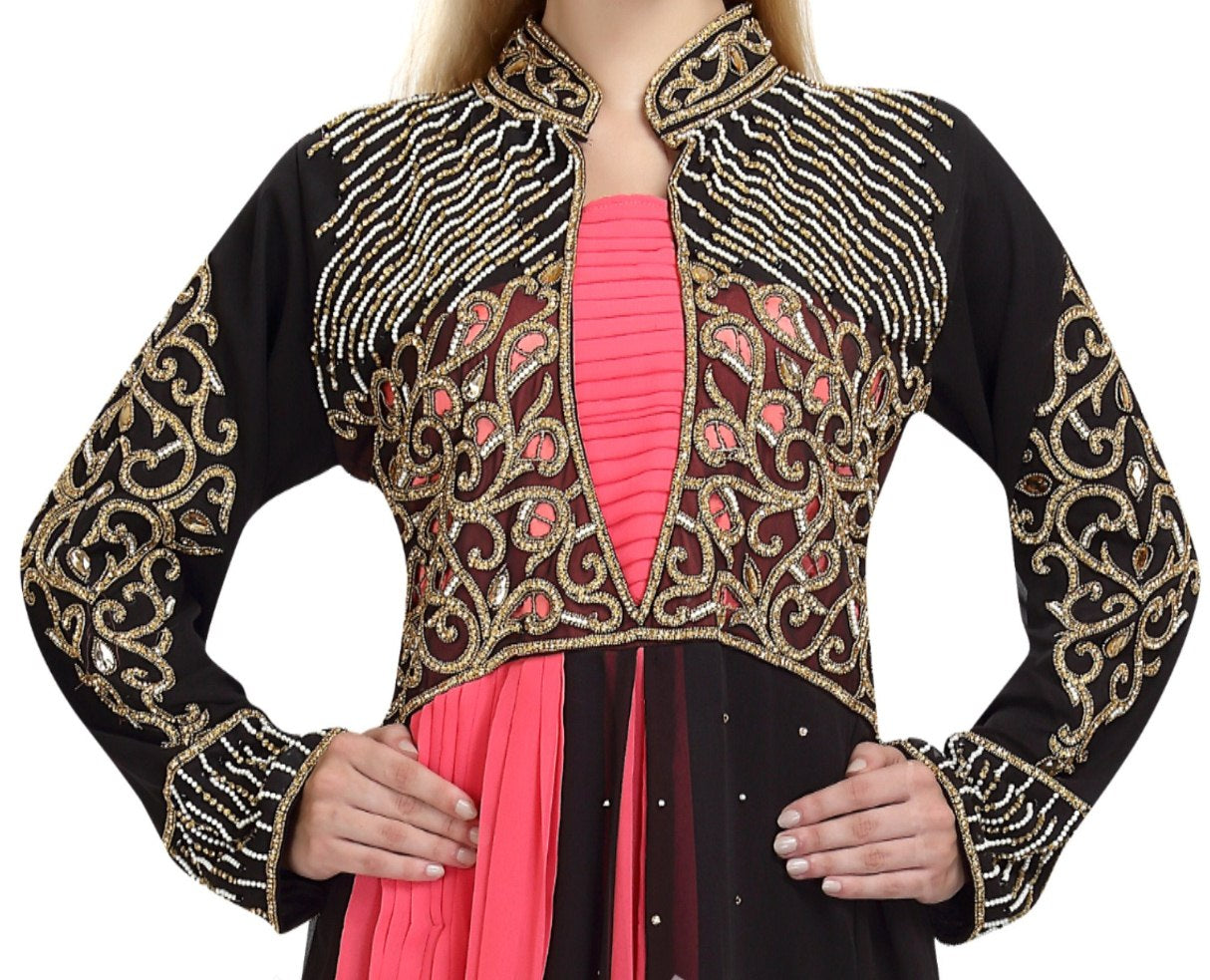 Designer Kaftan Gown in Black And Pink Bridesmaid Dress - Maxim Creation