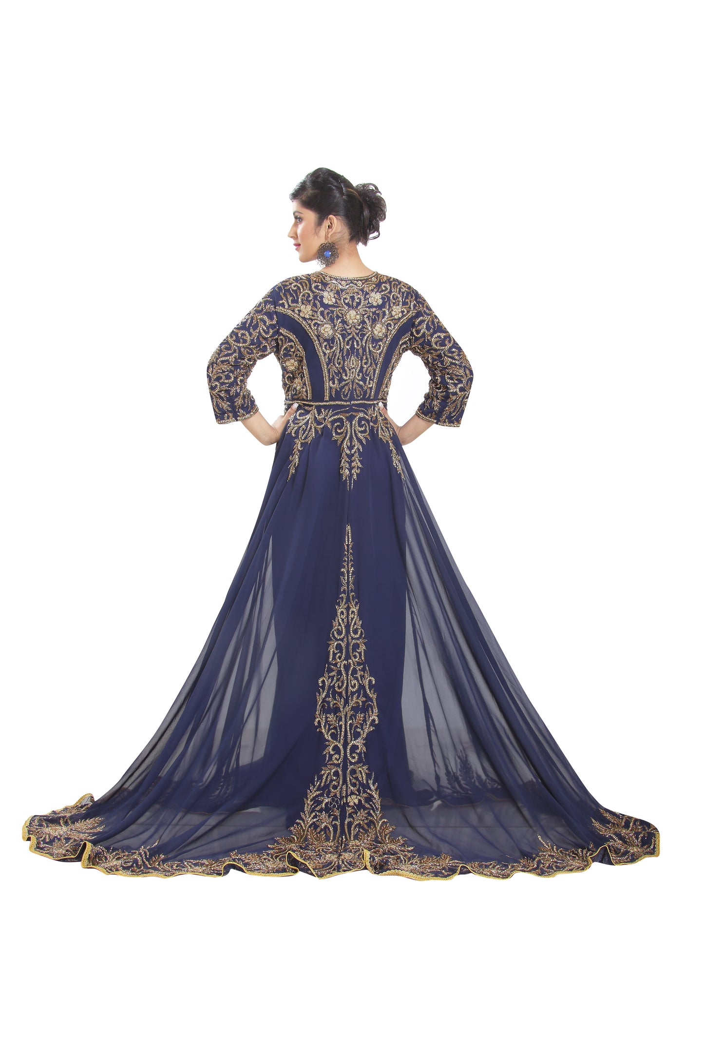 Load image into Gallery viewer, Swedish Dress Ball Gown in Navy Blue Kaftan - Maxim Creation
