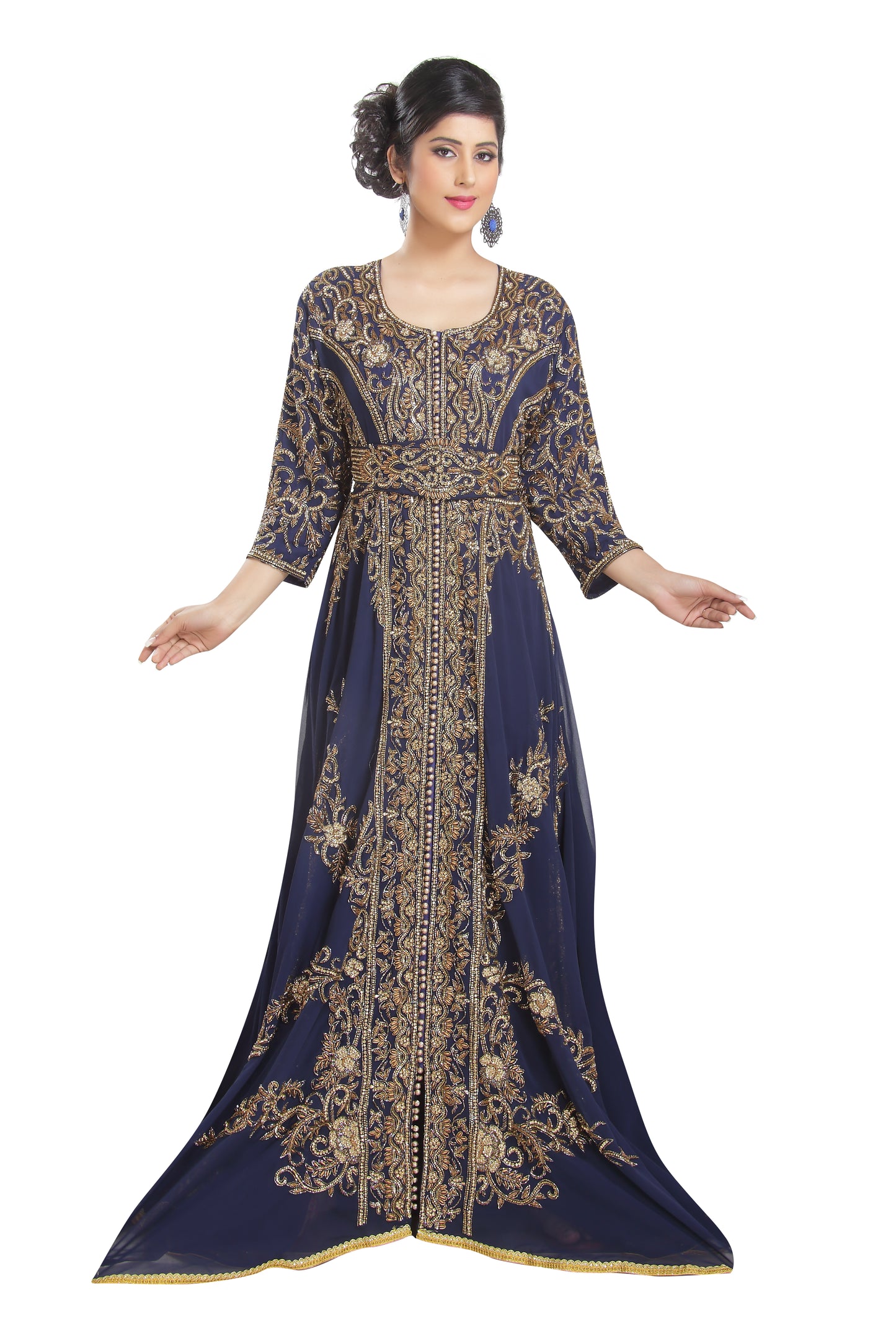 swedish embroidered dress Swedish Dress Ball Gown in Navy Blue Kaftan 5XL / 52 Inches / No Scarf