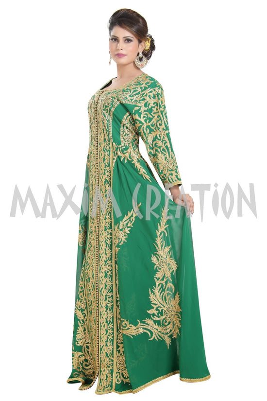 Load image into Gallery viewer, Traditional Kaftan Machine Embroidered Gown - Maxim Creation
