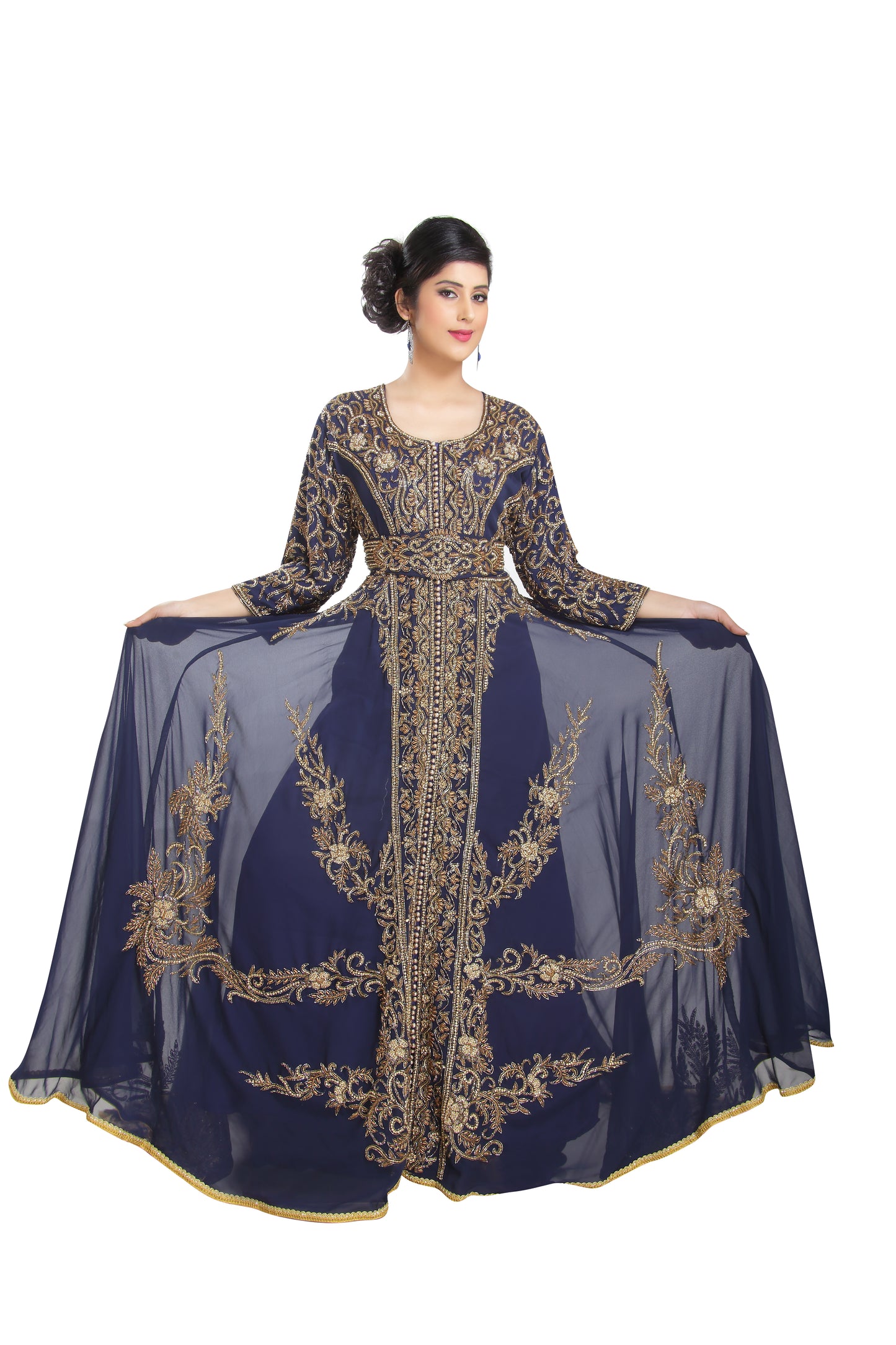 Load image into Gallery viewer, Swedish Dress Ball Gown in Navy Blue Kaftan - Maxim Creation
