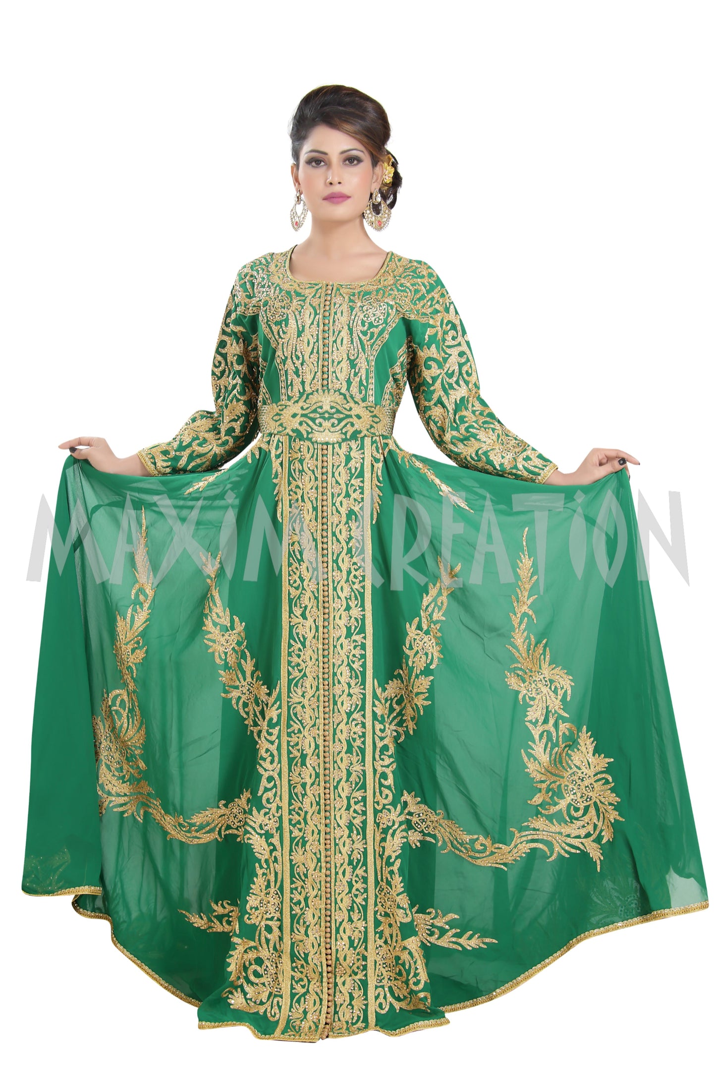 Load image into Gallery viewer, Traditional Kaftan Machine Embroidered Gown - Maxim Creation
