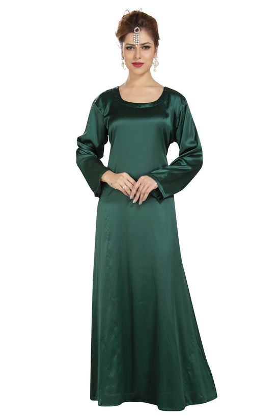 Sequins And Mirror Work Bottle Green Color Satin Material Gown