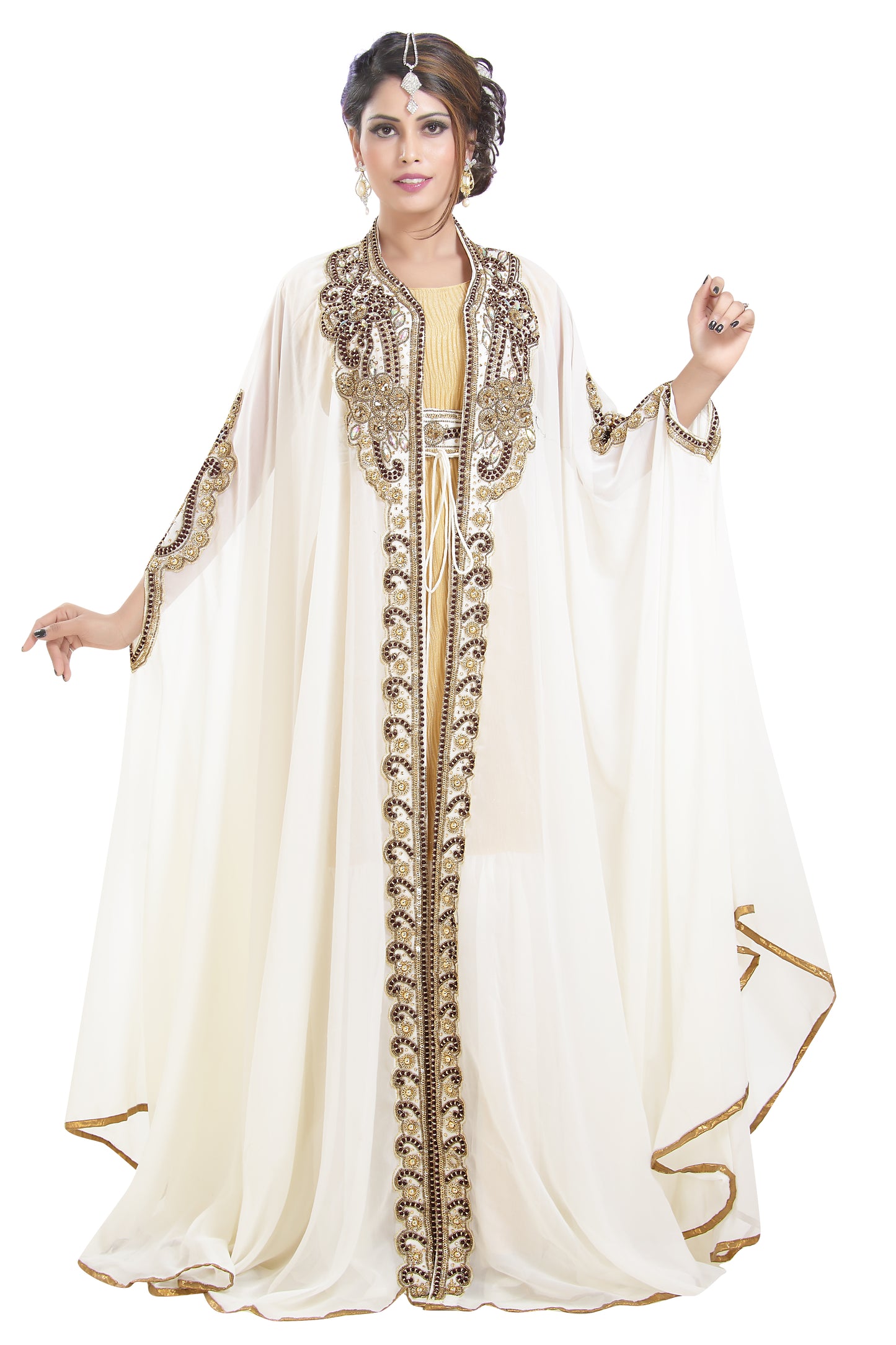 Load image into Gallery viewer, Abaya Kaftan in 3pcs Set Long Sleeve Wedding Gown - Maxim Creation
