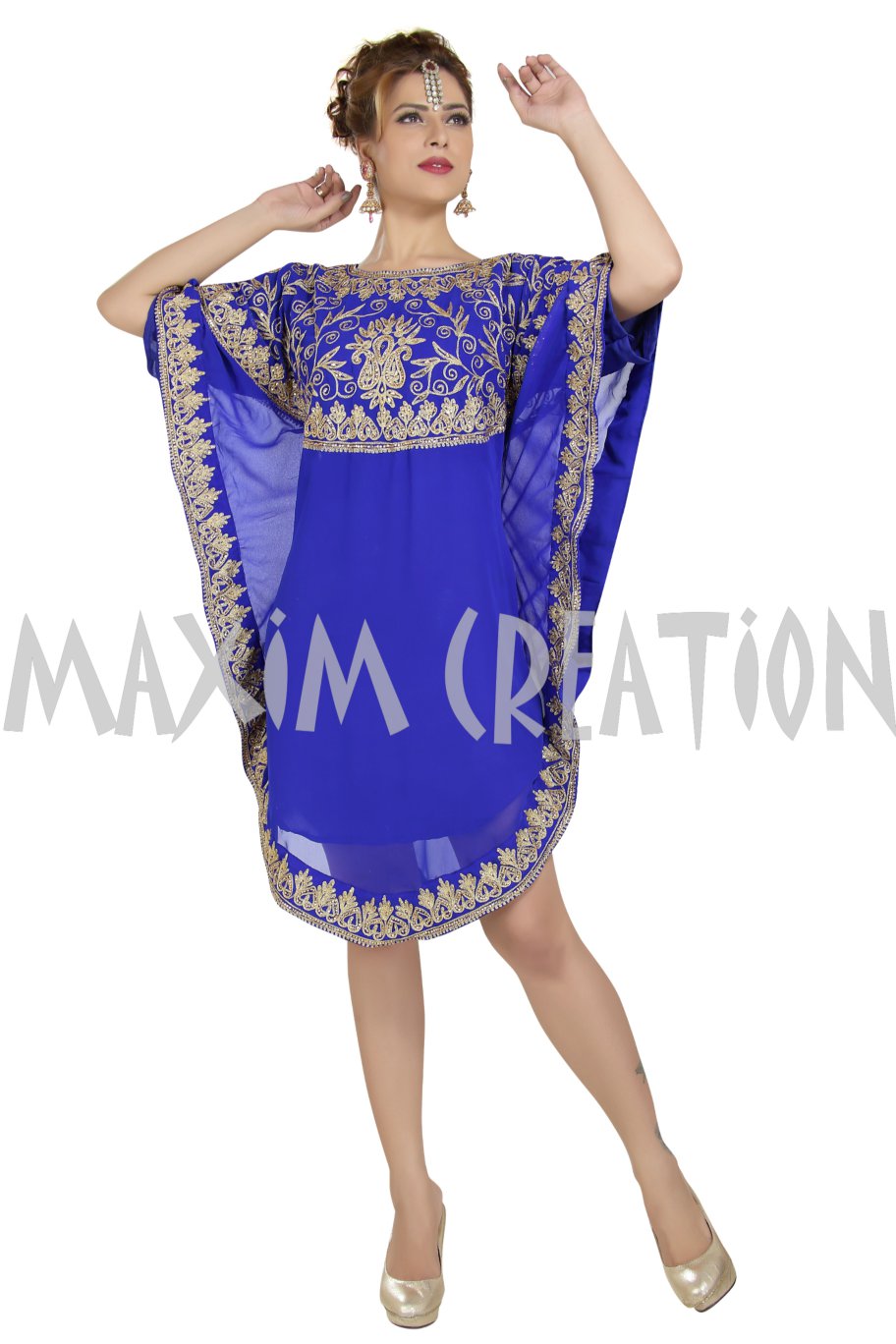 Embroidered Dress Knee Length Tunic Gown - Maxim Creation