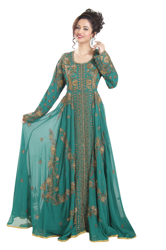 Embroidered Kaftan Ball Gown With Oriental Robe - Maxim Creation