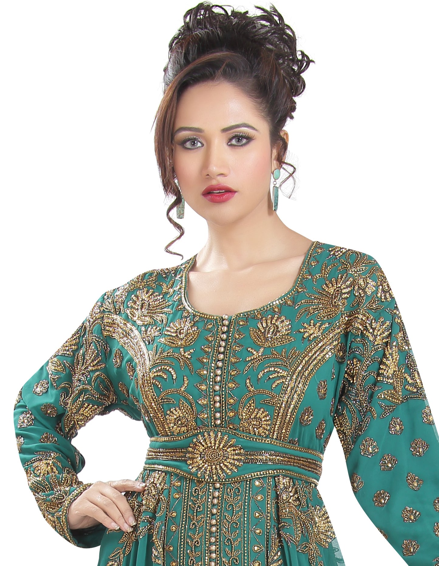 Embroidered Kaftan Ball Gown With Oriental Robe - Maxim Creation