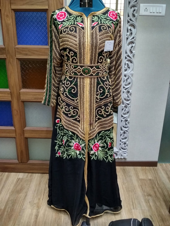 Djellaba Kaftan With Floral Zari Embroidery - Maxim Creation