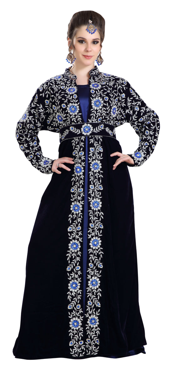 Load image into Gallery viewer, Arabian Caftan Dress With Floral Embroidery - Maxim Creation
