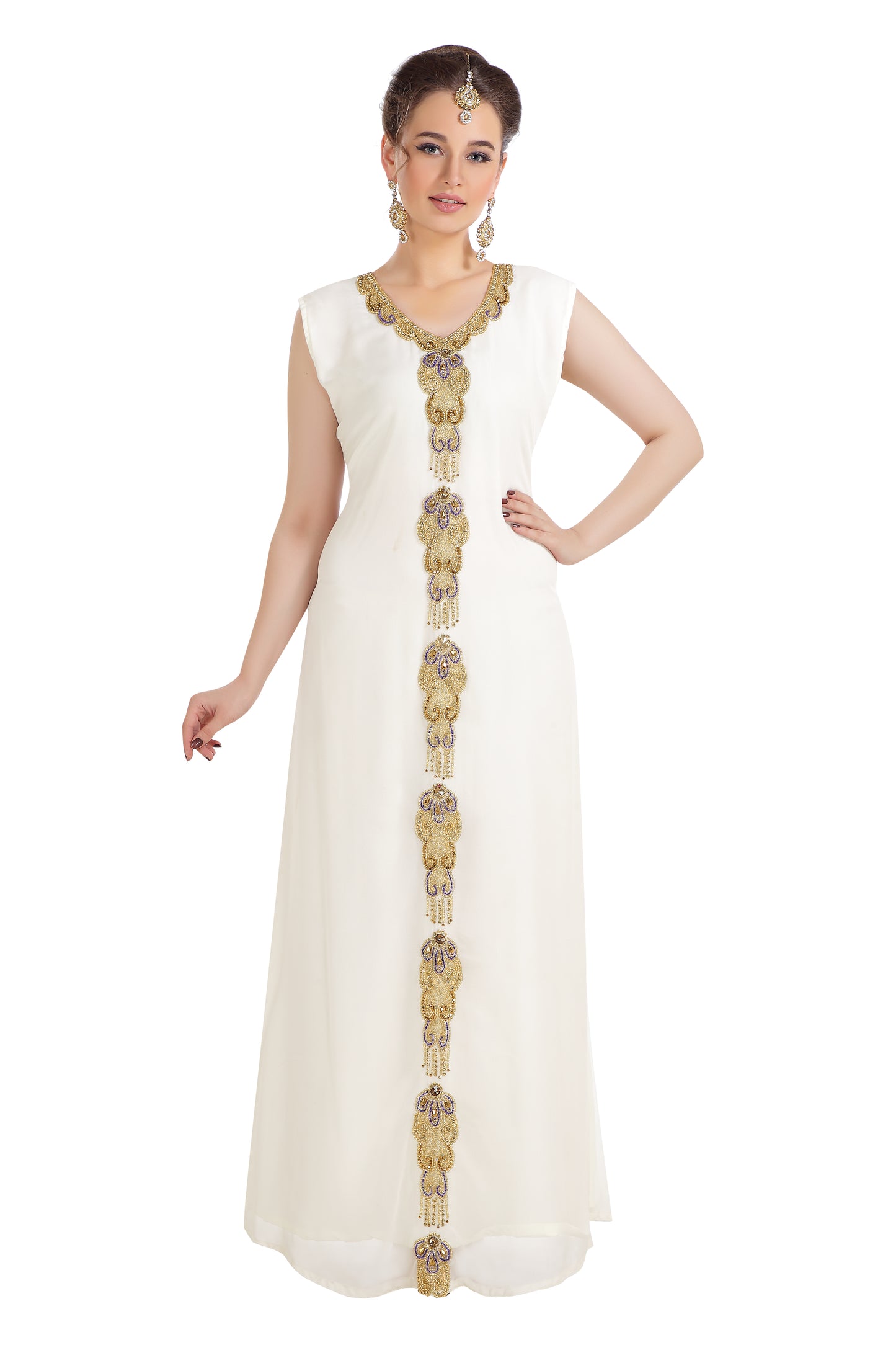 Load image into Gallery viewer, Sleeveless Maxi Colorful Hand Embroidered HomeGown - Maxim Creation
