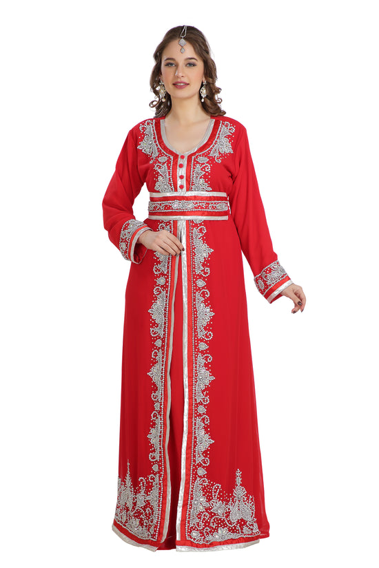 Moroccan Caftan With Lace Embroidered French Takchita - Maxim Creation