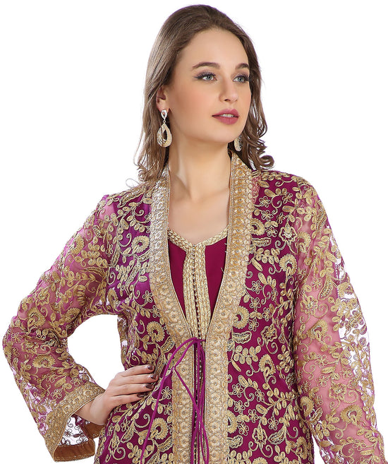 Load image into Gallery viewer, French Cardigan Oriental Wedding Robe With Golden Embroidery Work - Maxim Creation
