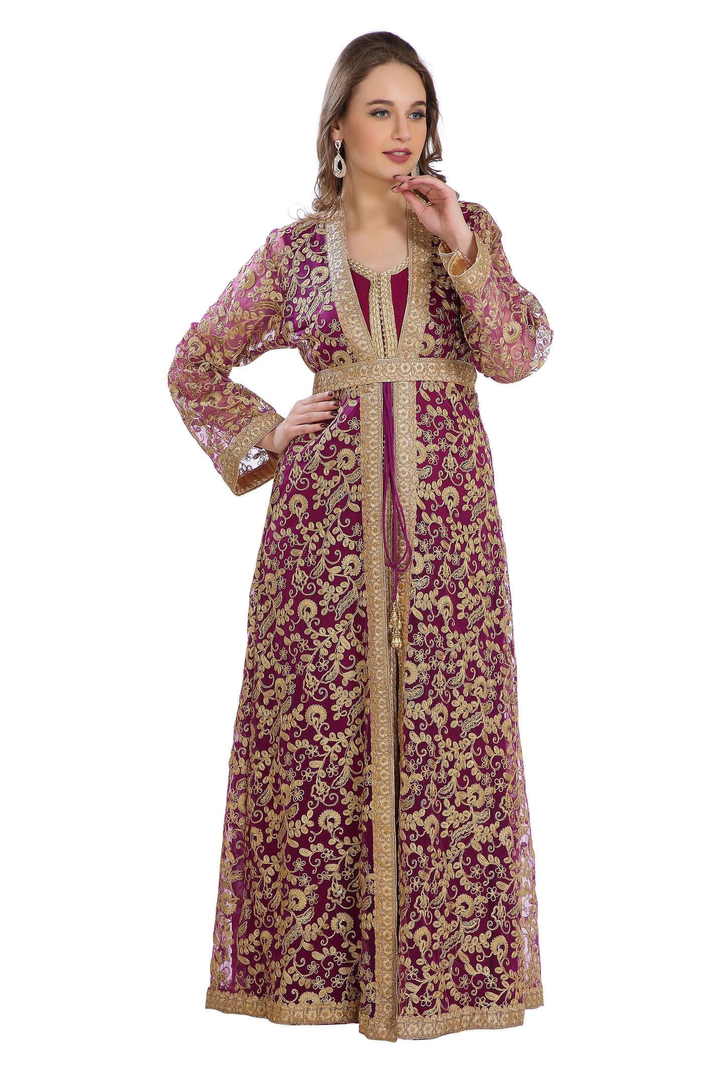 French Cardigan Oriental Wedding Robe With Golden Embroidery Work - Maxim Creation