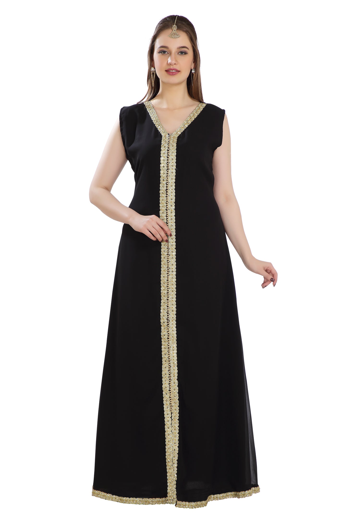 Wedding Gown in Black Tulle Net Fabric with Fancy Lace Work XS / 50 Inches / Matching Embroidered Scarf (24 X 71 Inches) Wedding Gown in Black Tulle Net Fabric with Fancy Lace Work XS / 50 Inches / Matching Embroidered Scarf (24 X 71 Inches)