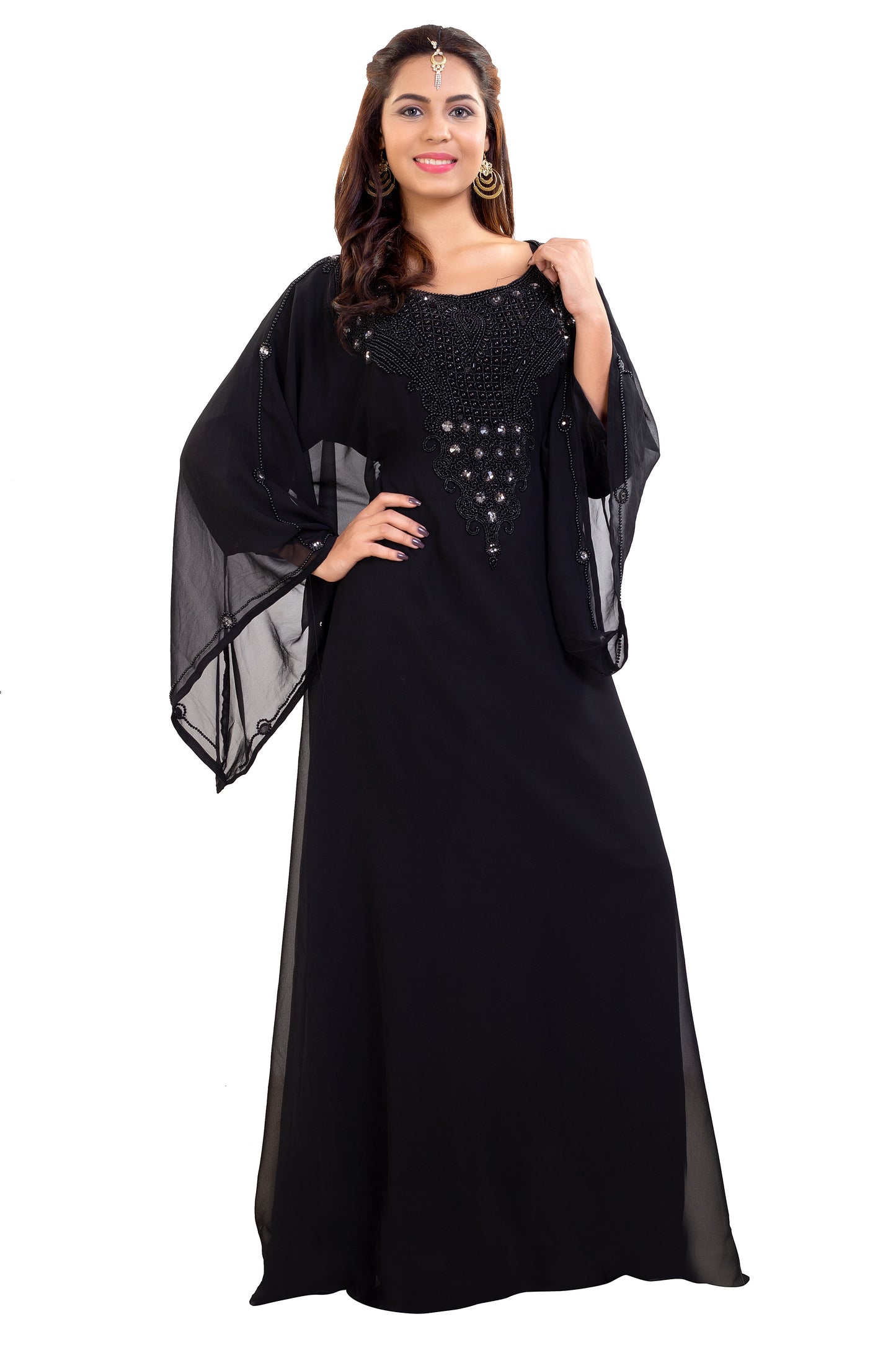 Charger l&amp;#39;image dans la galerie, Farasha Maxi With Black Stones Embroidered Gown - Maxim Creation

