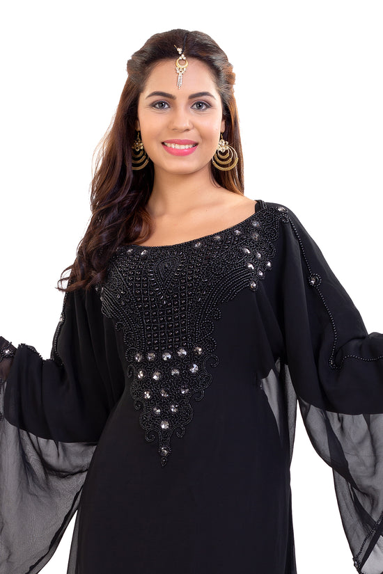 Farasha Maxi With Black Stones Embroidered Gown - Maxim Creation