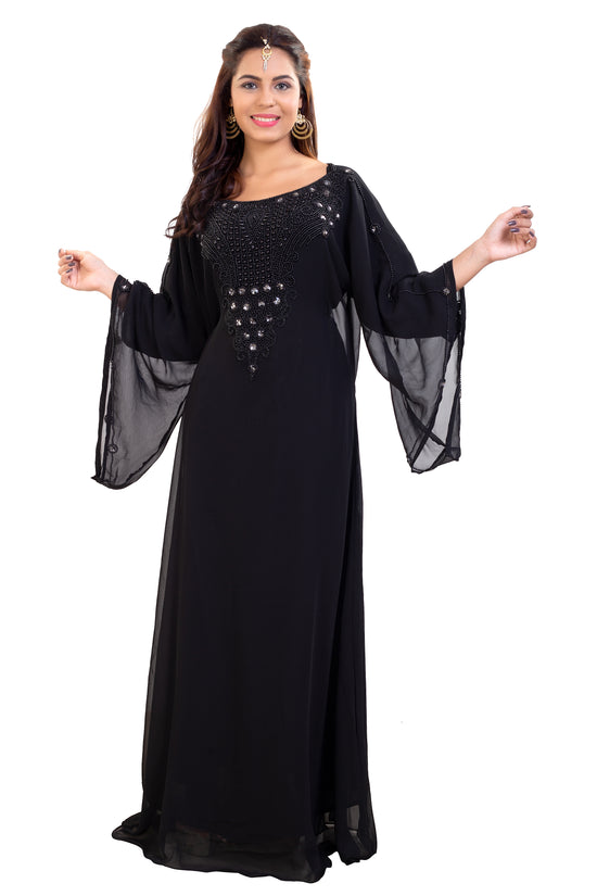 Charger l&amp;#39;image dans la galerie, Farasha Maxi With Black Stones Embroidered Gown - Maxim Creation
