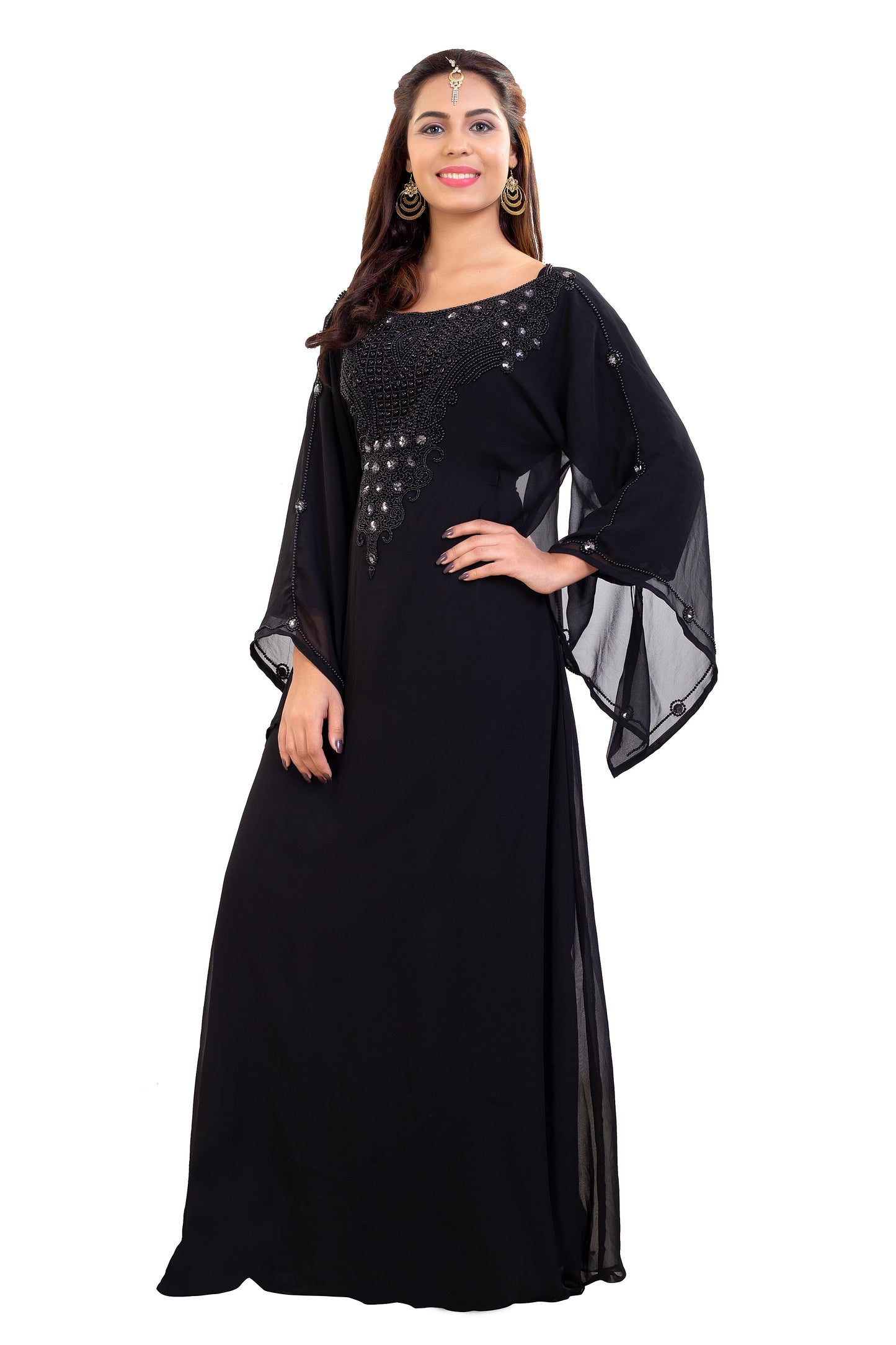 Farasha Maxi With Black Stones Embroidered Gown - Maxim Creation
