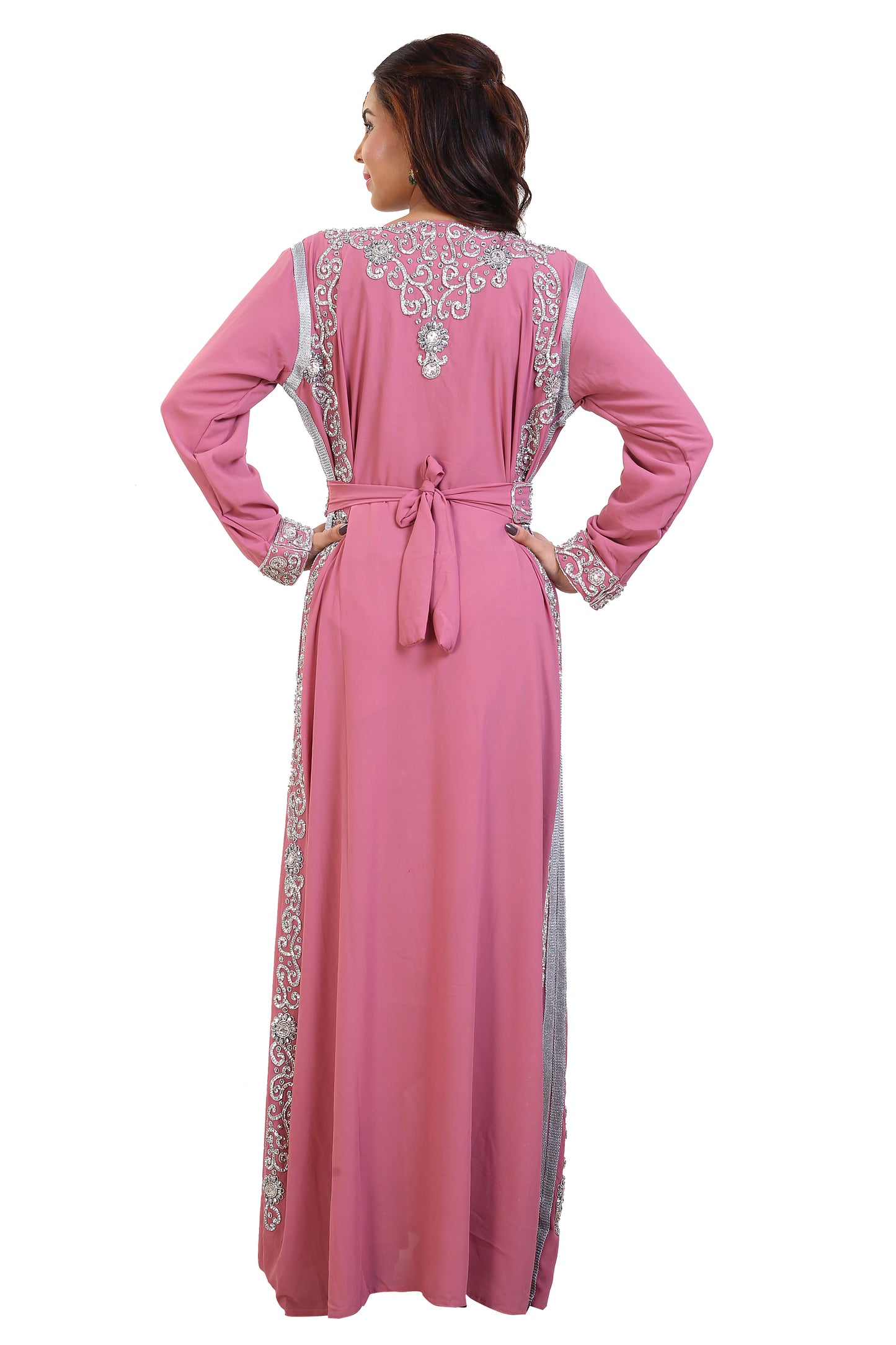 Embroidered Maxi Dress with Crystal Stones Beaded Dubai Kaftan - Maxim Creation