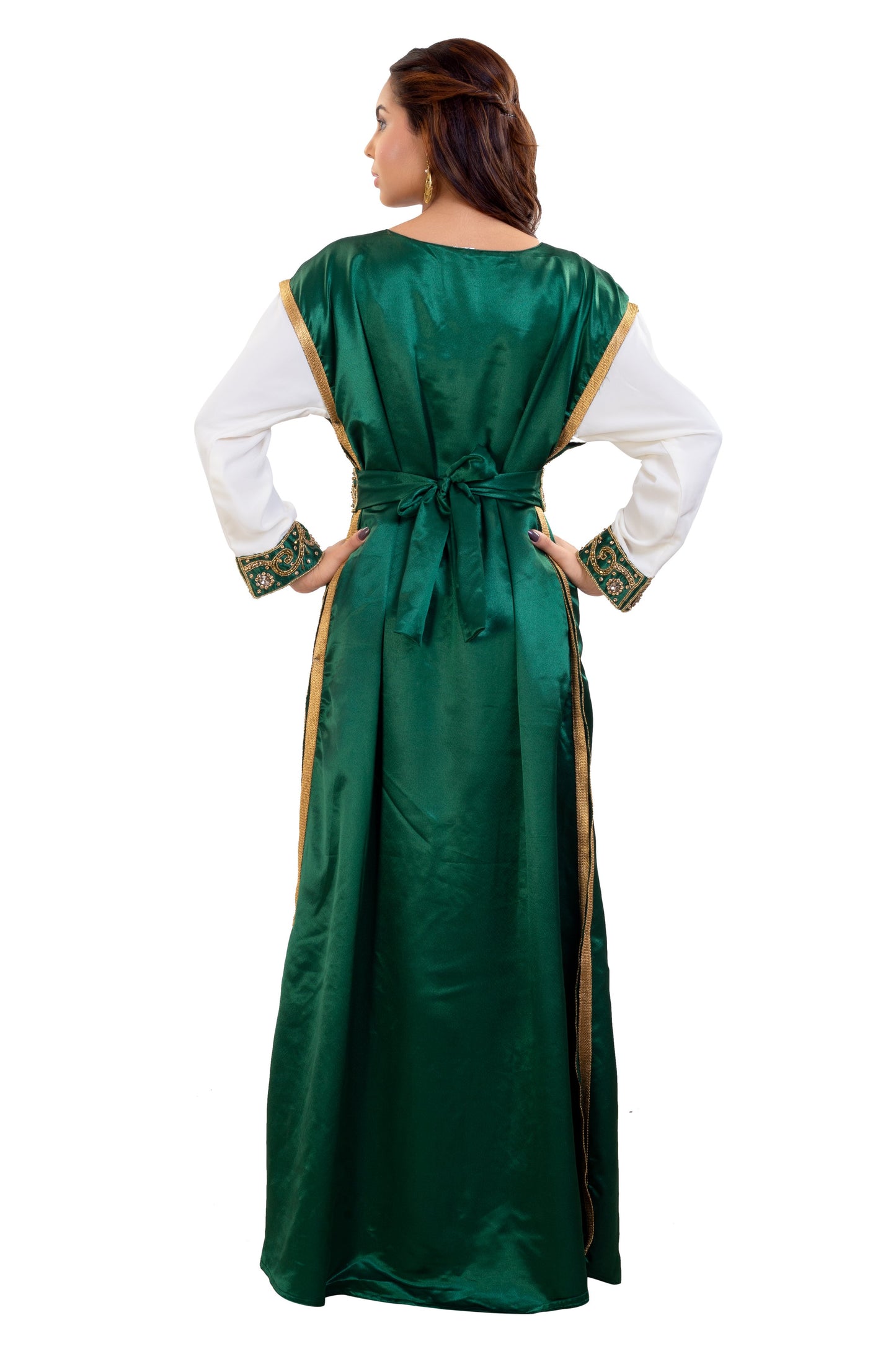 Arabian Gown in Emerald Green 3 piece Satin Niqah Dress - Maxim Creation