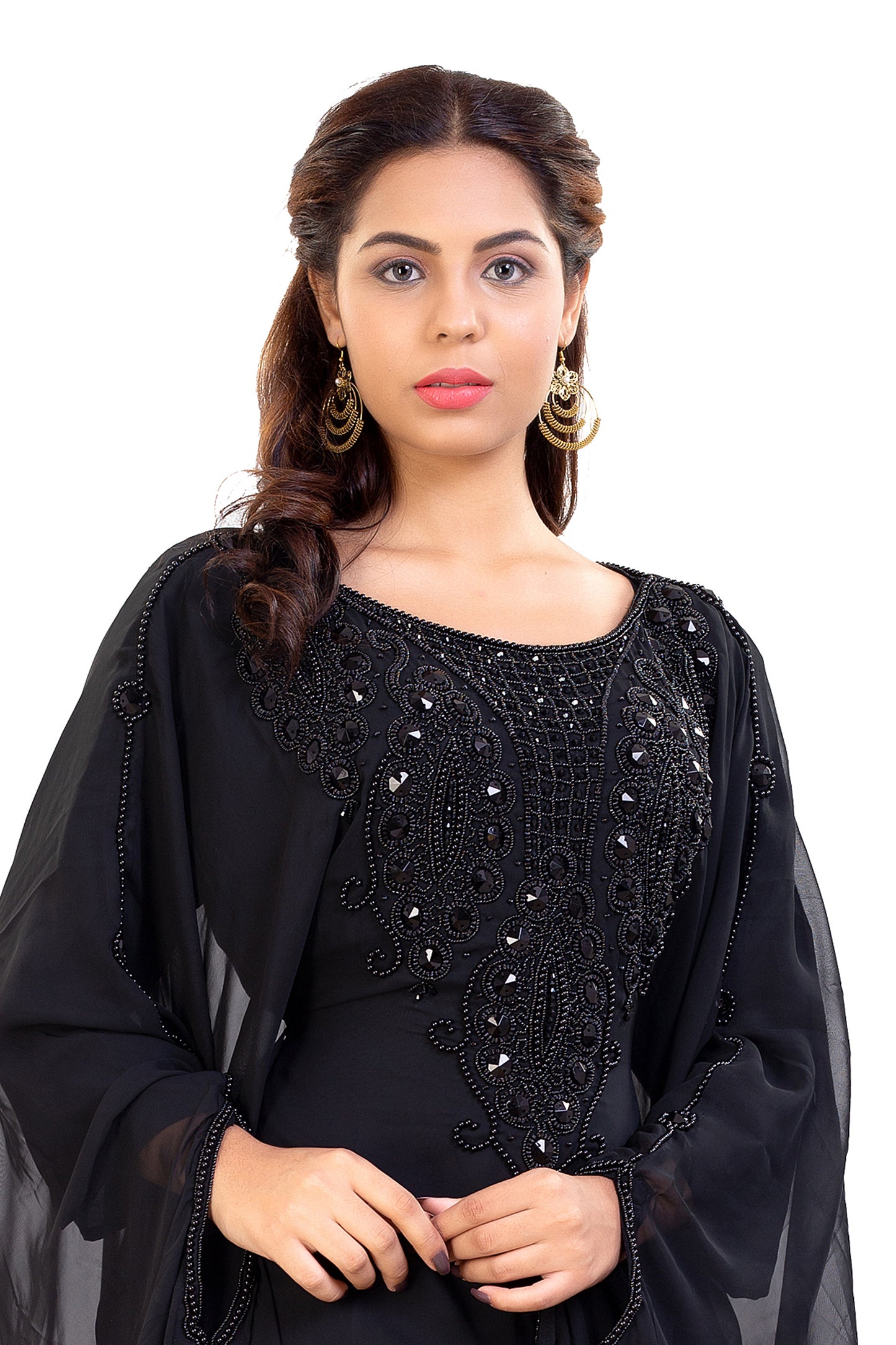 Black Chettinad Cotton Full Gown With Brown Dupatta - Mayool